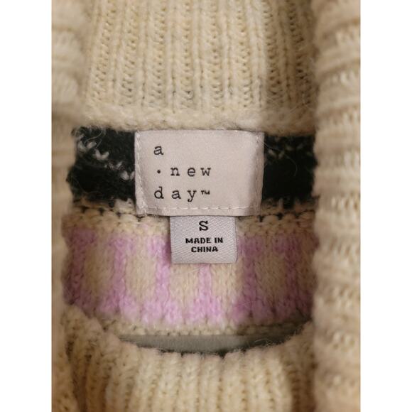 A New Day Fair Isle Turleneck Sweater Womens Sz Small Ivory Purple Black Gray - Picture 9 of 14